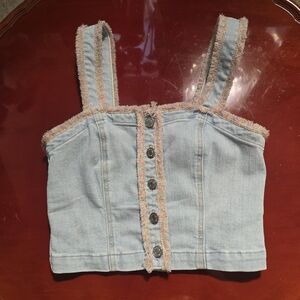 7 For All Mankind Frayed Denim Bustier Light Blue Multi XSmall